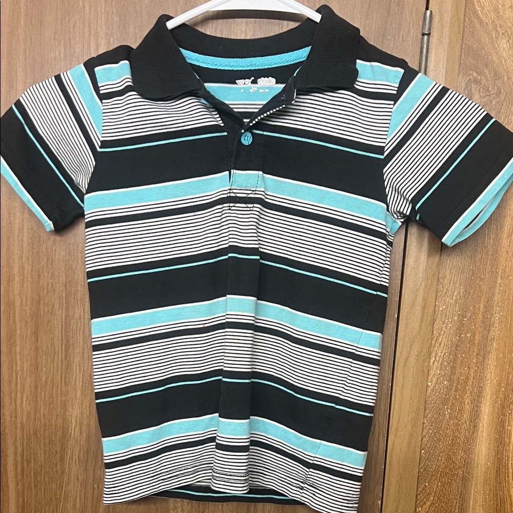 Wonderkids Polo with Black, Blue, and White Stripes